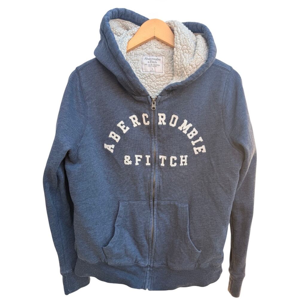 Abercrombie & Fitch Sherpa Lined Zip Hoodie Womens Large Blue